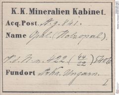 Etiketten zu Holzopal (NHMW-MIN-Ag841)